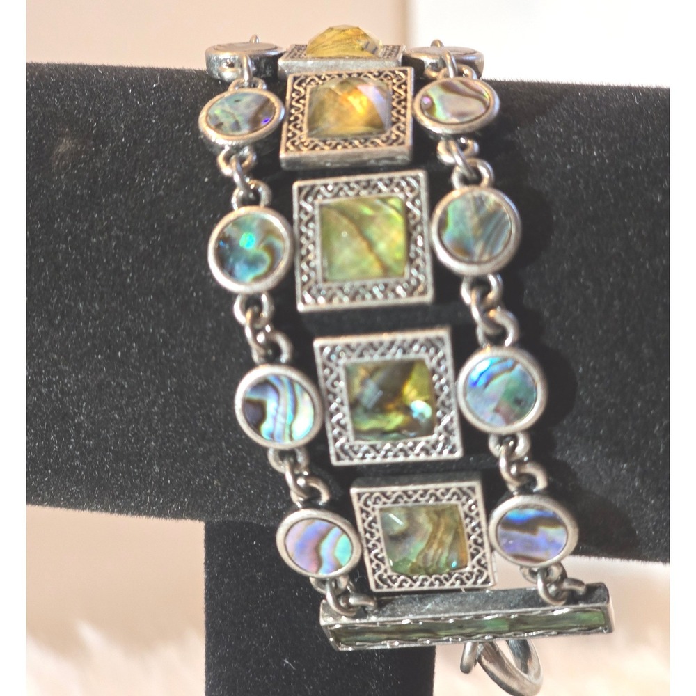 Vintage Lia Sophia Abalone Shell Geometric Panel Toggle Bracelet